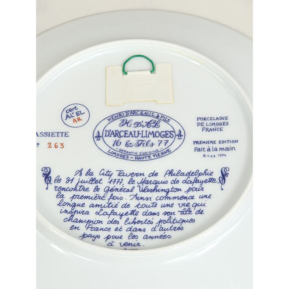 Limoges Tavern Philadelphia George Washington Year 1974 Porcelain 8 1/4" Plate - Picture 11 of 13